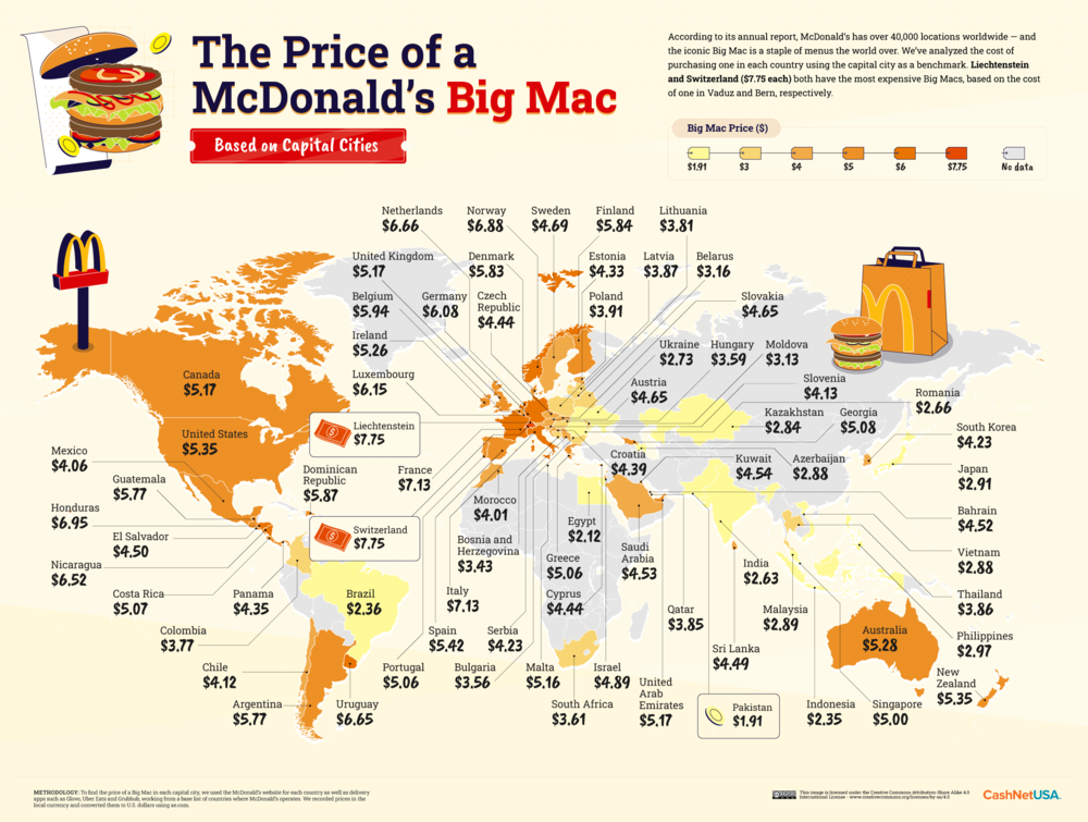 Estos son los países con las Big Mac más caras del mundo, ¿dónde se ubica Colombia?