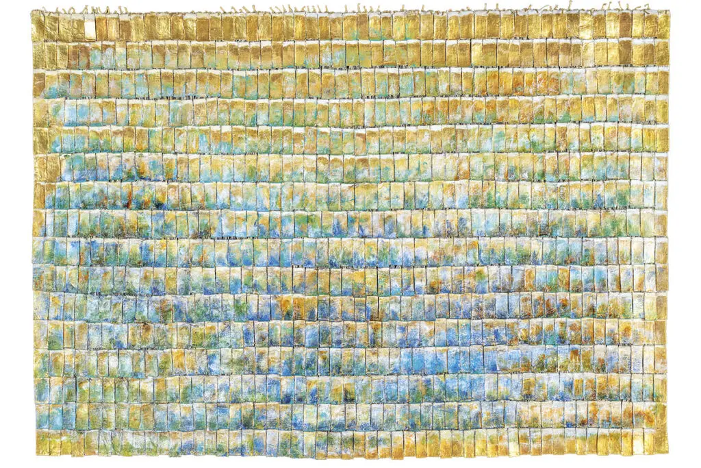 Alquimia 87 (lino, gesso, acrílico y hoja de oro, 1999) / Cortesía Galería Duque Arango
