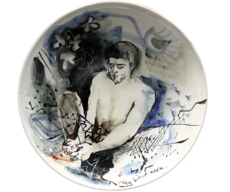 La subasta de arte de la Fundación Juan Felipe Gómez Escobar Antonio Caro Onoto Tinta de onoto (achiote) sobre papel 34.5 x 27.5 cm 2014