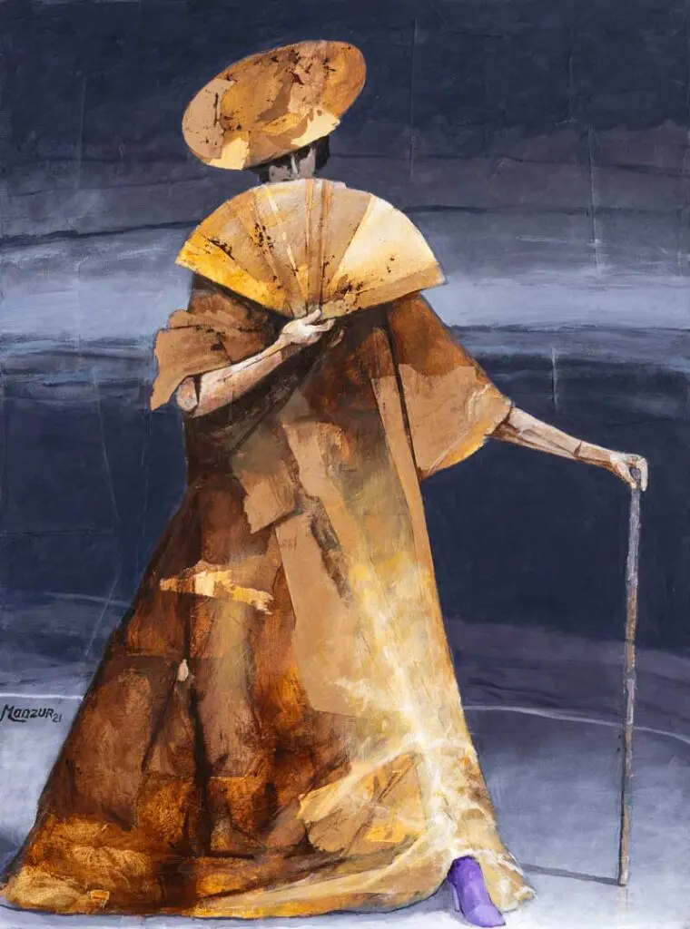 La dama con abanico David Manzur pintura