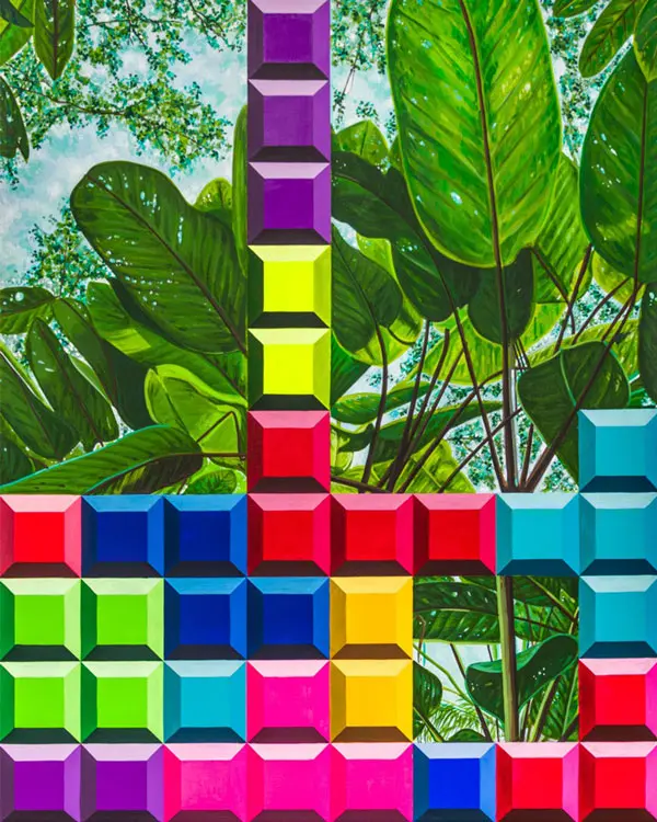 Oscar Villalobos: arte, contraste y guerra con 'Selva en conflicto' Tetris