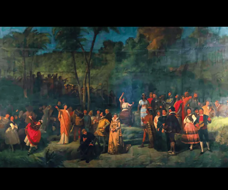 El pintor italiano Annibale Gatti hizo un ‘telón de boca’ para el teatro como un encargo especial del presidente Núñez. 125 años después el telón sigue intacto y se puede apreciar una escena con indígenas, conquistadores y figuras épicas del teatro como Hamlet de Shakespeare; Fausto de Wolfgang von Goethe y Rigoletto de Giuseppe Verdi.