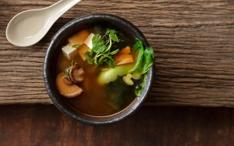 Esta sopa de miso con tofu y vegetales es ideal para un almuerzo ligero