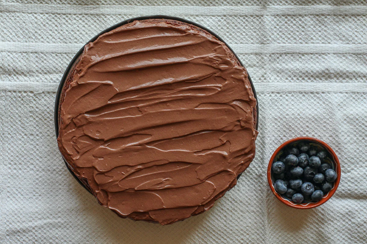 Torta de chocolate con suero costeño y arándanos