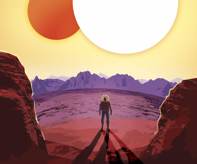 A unos 40 años-luz de la Tierra, un planeta llamado TRAPPIST-1e ofrece una vista que detiene el corazón: objetos brillantes en un cielo rojo, que se asoman como versiones más grandes y más pequeñas de nuestra propia luna. Pero éstas no son lunas. Son planetas del tamaño de la Tierra en un espectacular sistema planetario fuera de los nuestros.