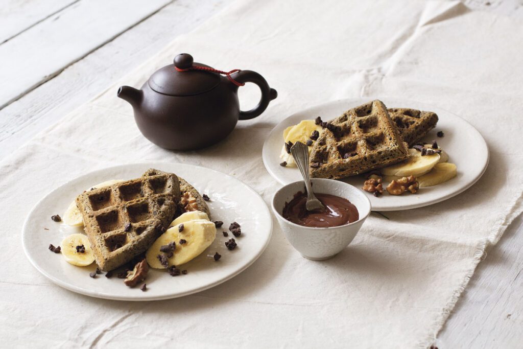 Receta: waffles de sarraceno con banano y salsa de chocolate Waffles de sarraceno
